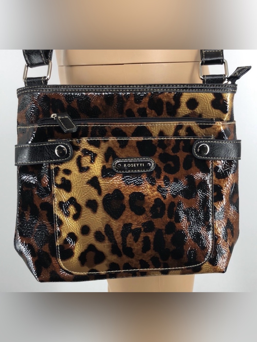 Vintage y2k Rosetti Shiny Leopard Print Vinyl Adjustable Crossbody Purse